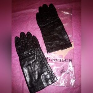 Vintage Fownes Black Leather Gloves Size 6 1/2